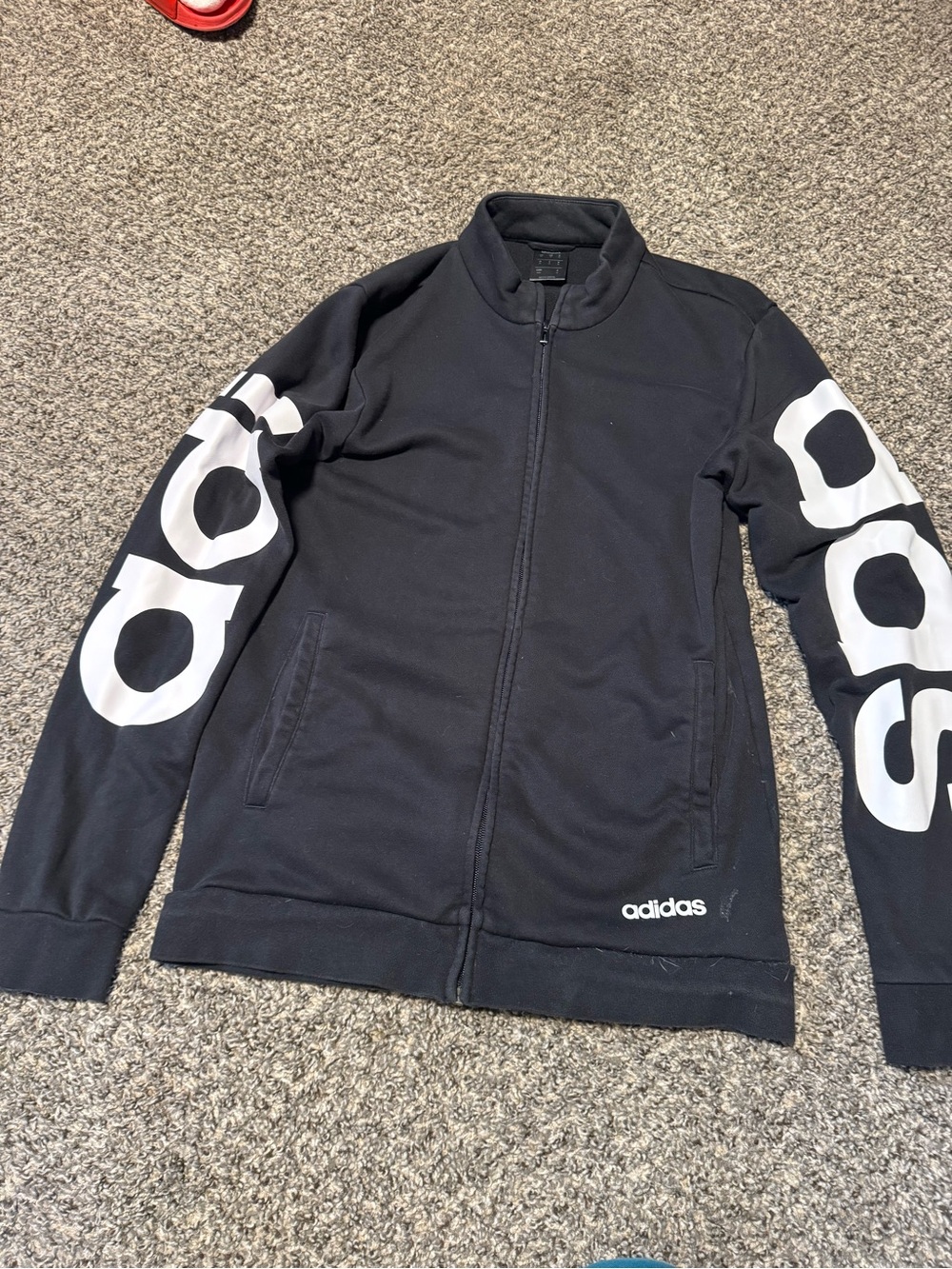 adidas Black Full-Zip Track Jacket with White Sleeve Logo